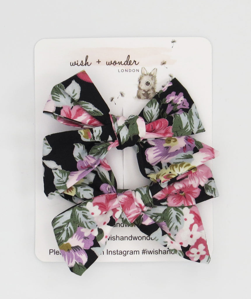 Ava printed floral set of pigtail hair bows