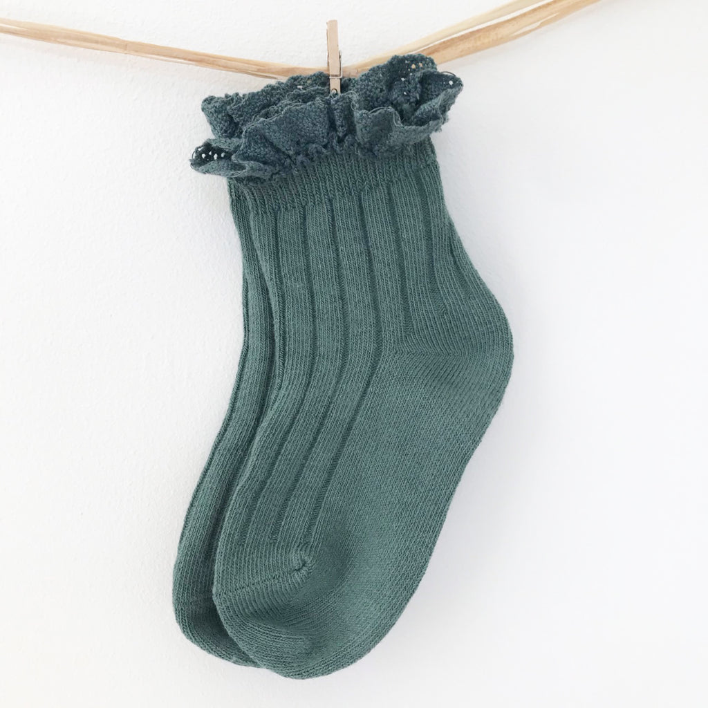 'Sage' Crochet Frill Ribbed Ankle Socks